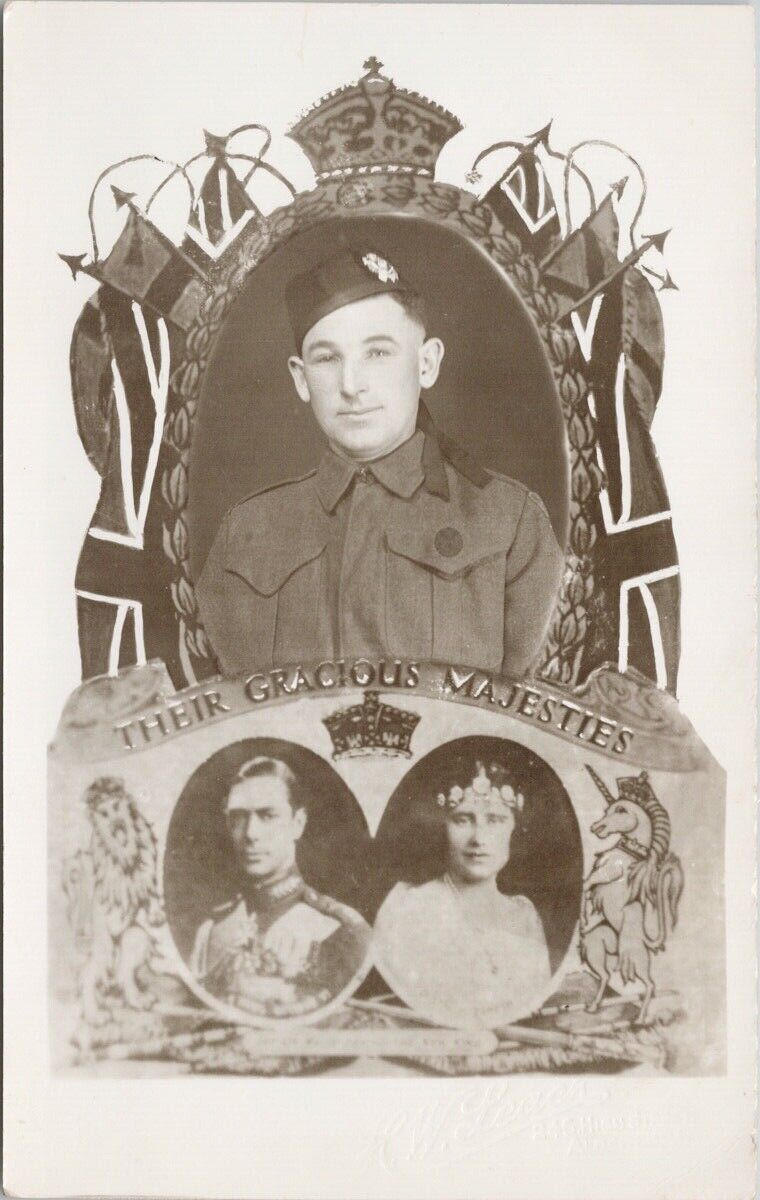 WW1 Soldier Aldershot England King George VI Queen Military Leach Postcard G34