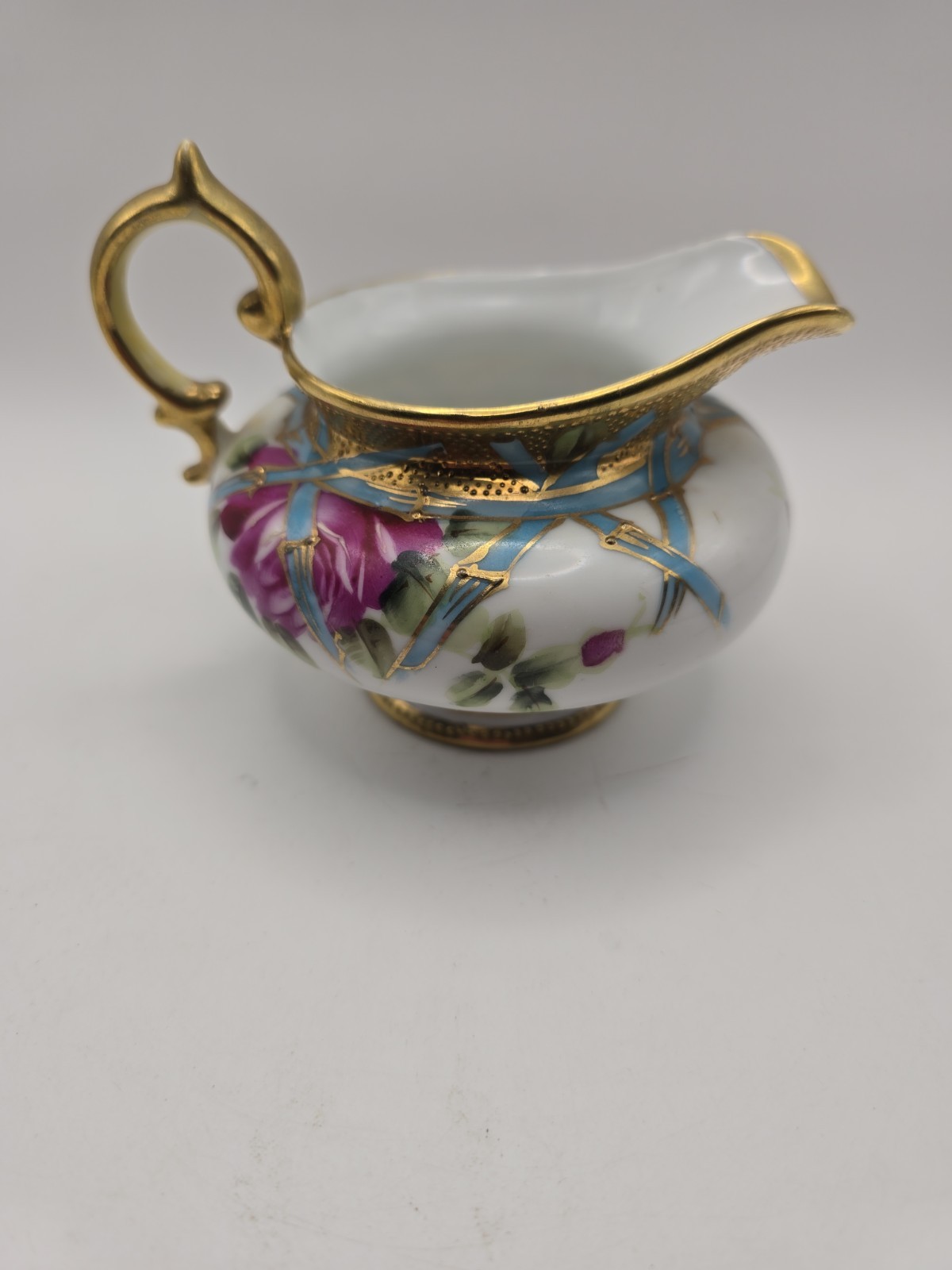 Antique Nippon Hand Painted Creamer/Pitcher w/ Floral & Gold & Moriage Accents