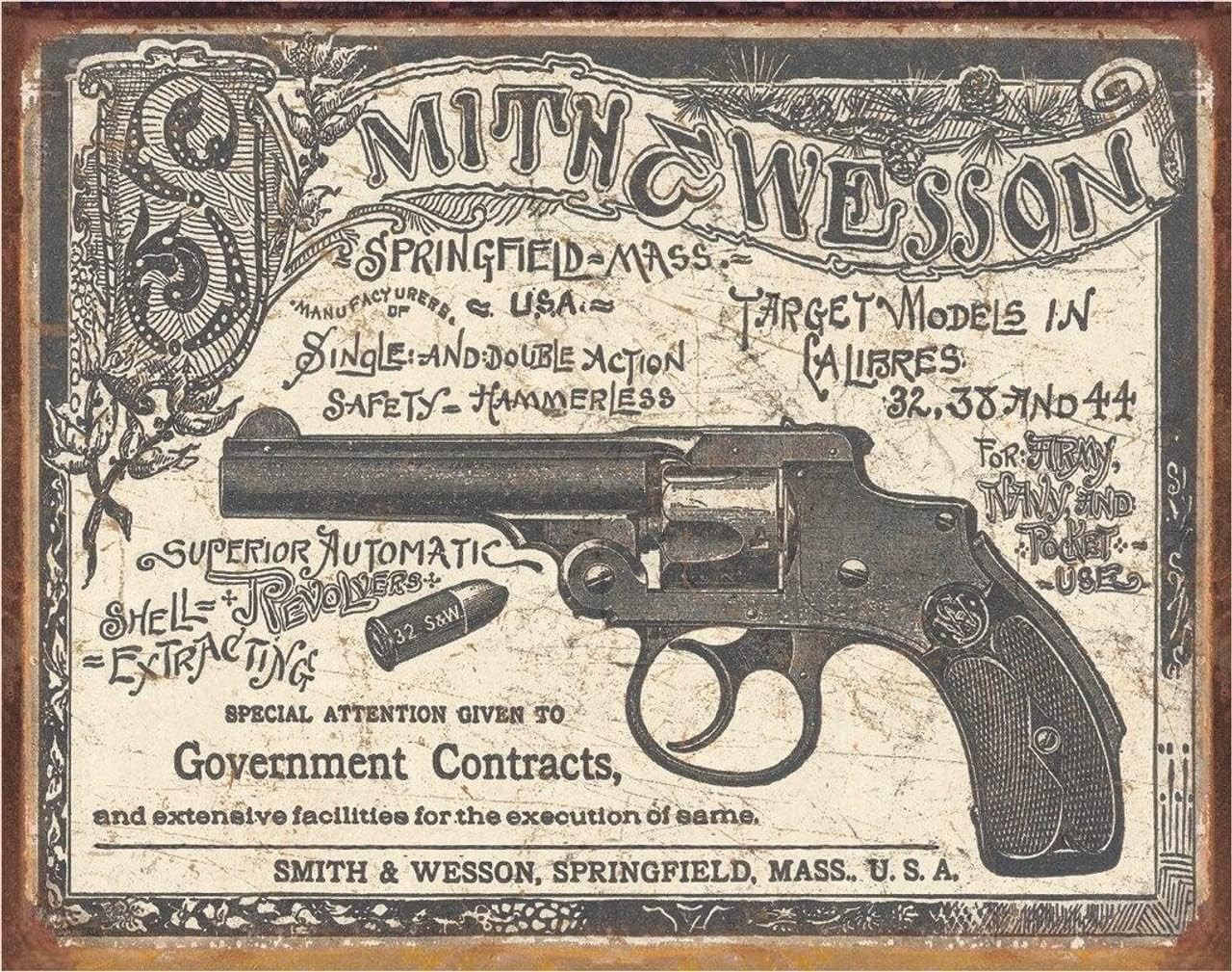 Tin Metal Signs Smith & Wesson  American Born Tin Sign  Nostalgic 12x16