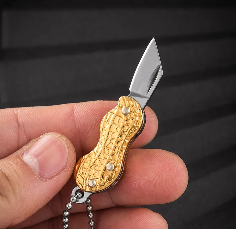 Key Chain Portable Folding Knife Peanut-Shaped Outdoor Mini ( Gold ) Gift