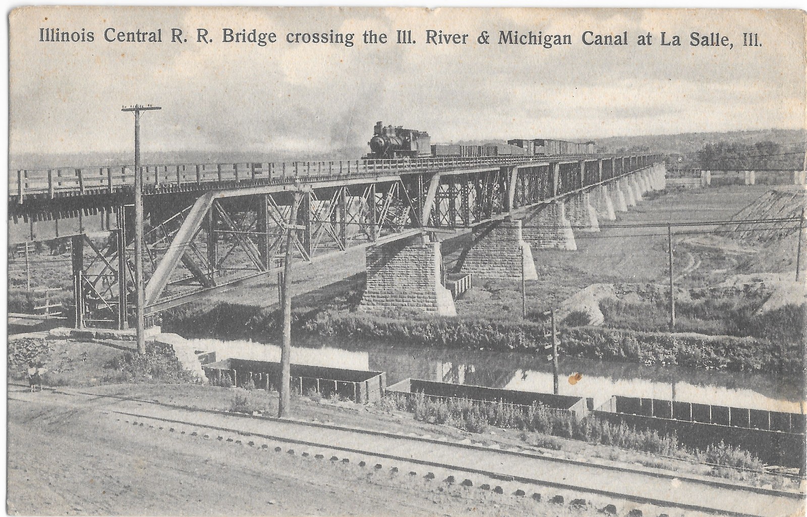 Illinois Central RR Bridge La Salle IL Train c1910 Rotograph Postcard