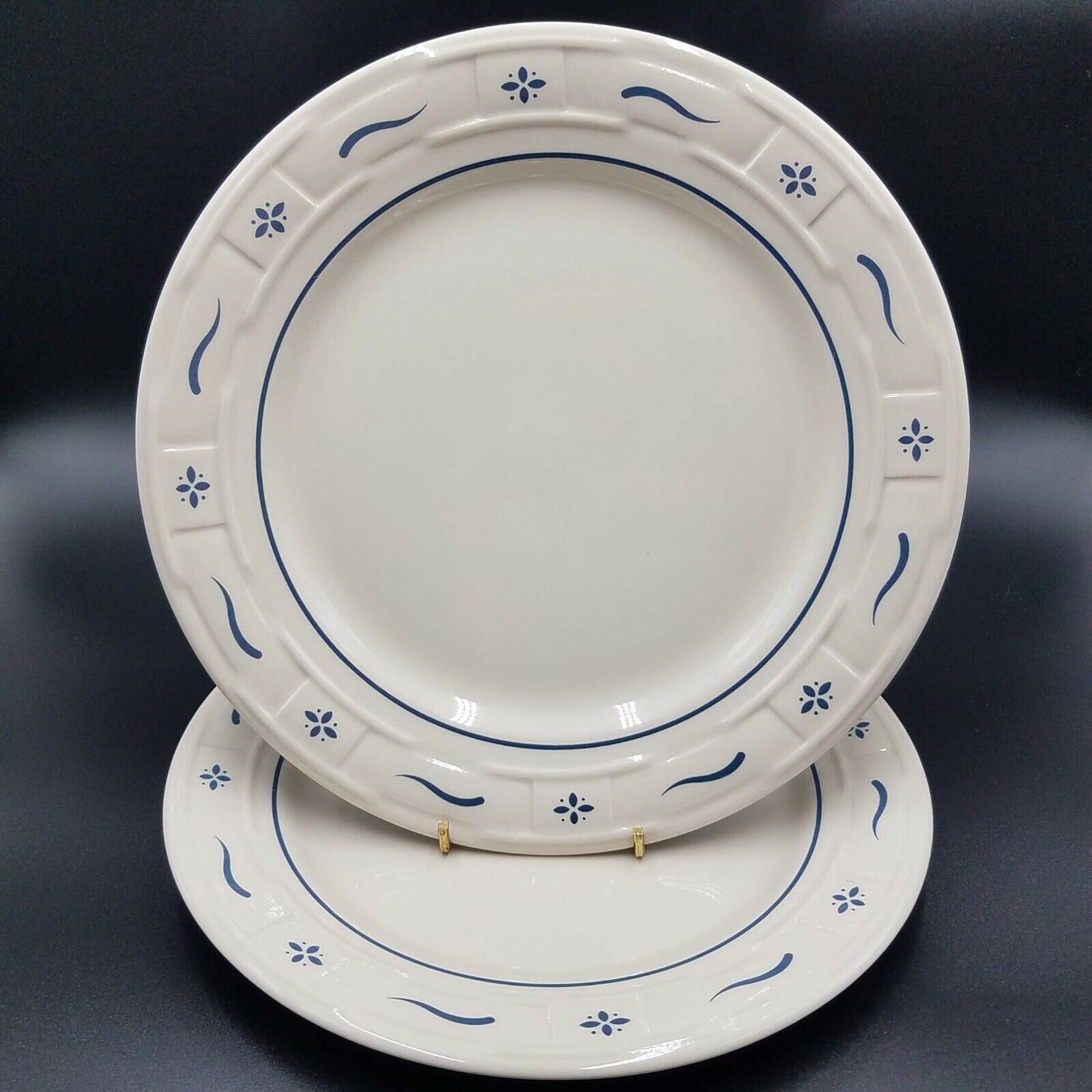 Longaberger Pottery Woven Traditions Classic Blue Dinner Plates (2) E. LIVERPOOL