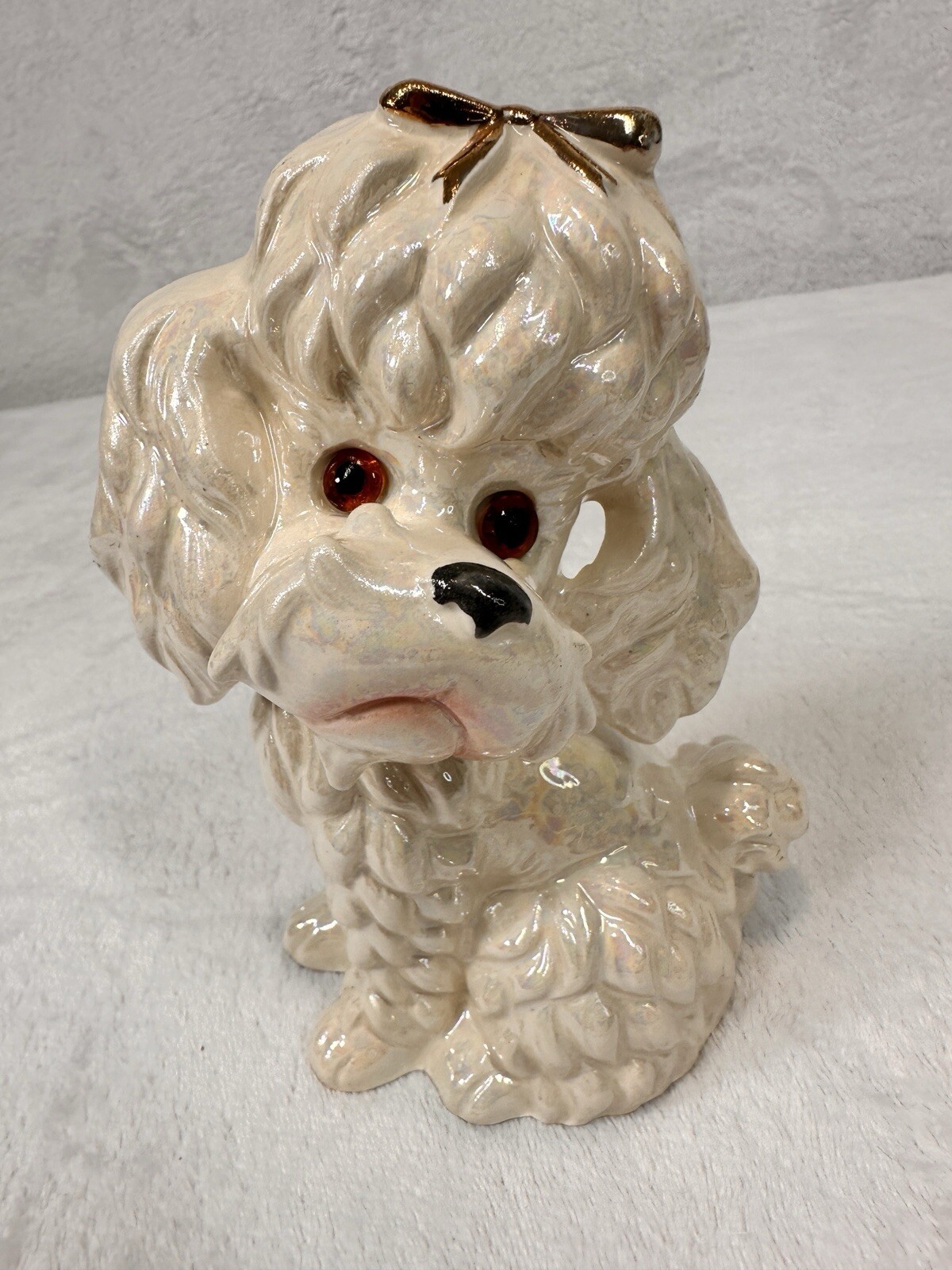 Vintage Shimmering White Poodle Kitschy Dog Bank Pearlescent 7.5” Ceramic Japan Vintage Shimmering White Poodle Kitschy Dog Bank Pearlescent 7.5” Ceramic Japan