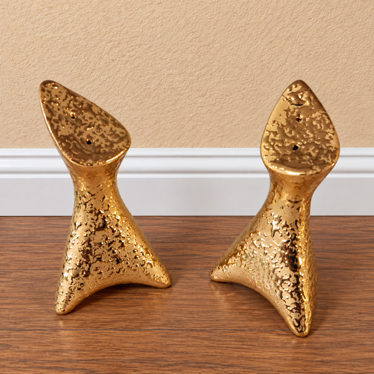 Vintage Weeping Gold Space Age MCM Stouffer-Style Salt Pepper Shakers Pair Vintage Weeping Gold Space Age MCM Stouffer-Style Salt Pepper Shakers Pair