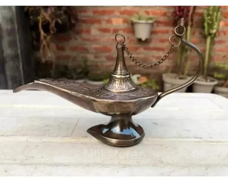 Aladdin Genie Chirag Vintage Style Handcrafted Brass Aladin Oil Lamp Home