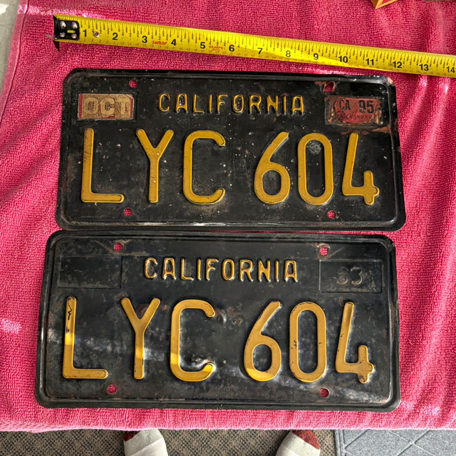 Vintage California License Plate Pair (2 Plates) LYC 604 Matching Set 1963