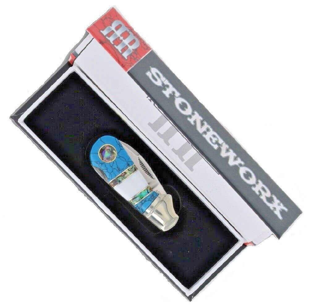 Rough Rider pocket knife Cub Custom Pearl Abalone Turquoise Handle Stoneworks