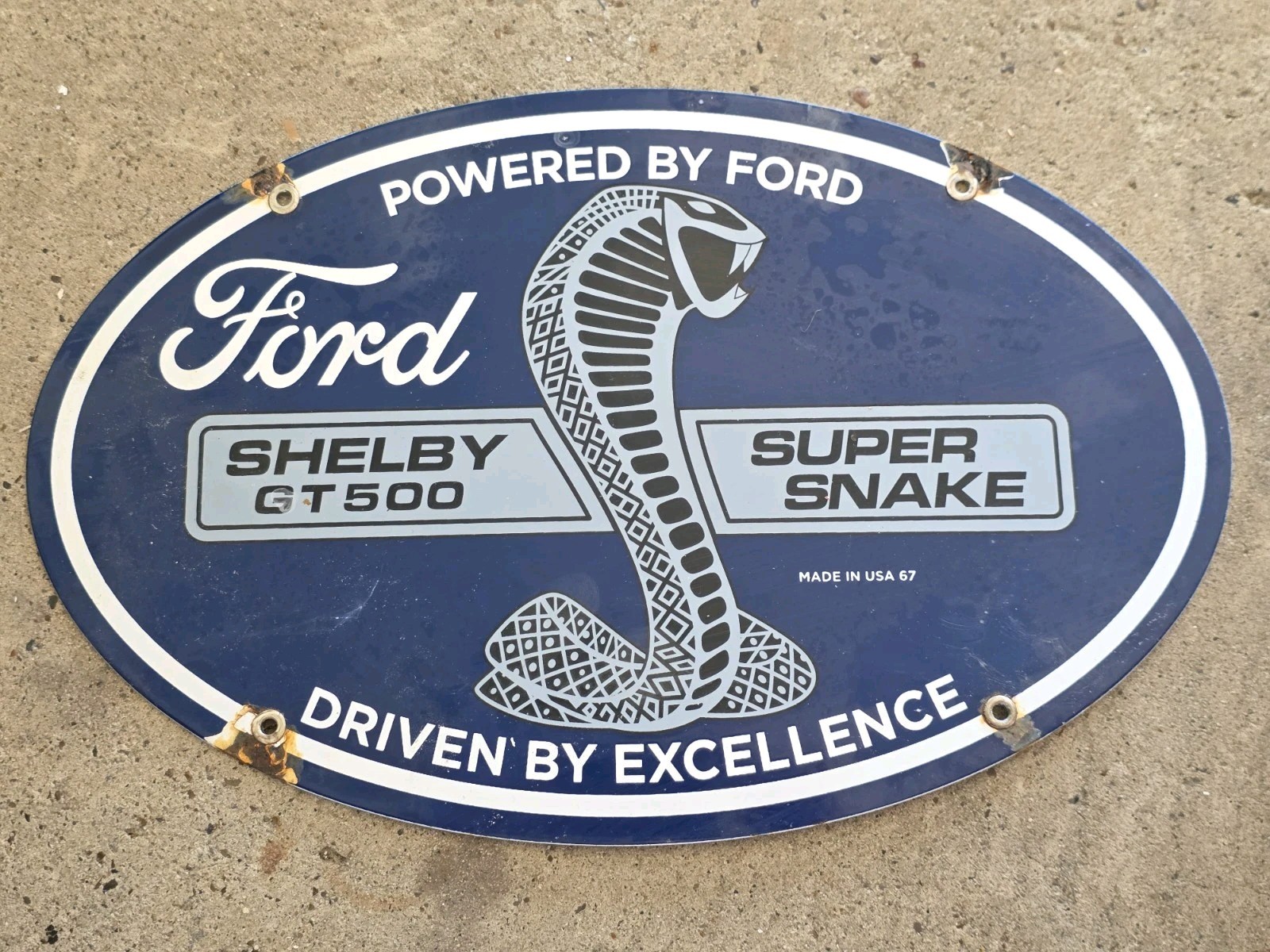 VINTAGE FORD SHELBY COBRA PORCELAIN  SIGN GAS STATION PUMP PLATE OIL. 15\
