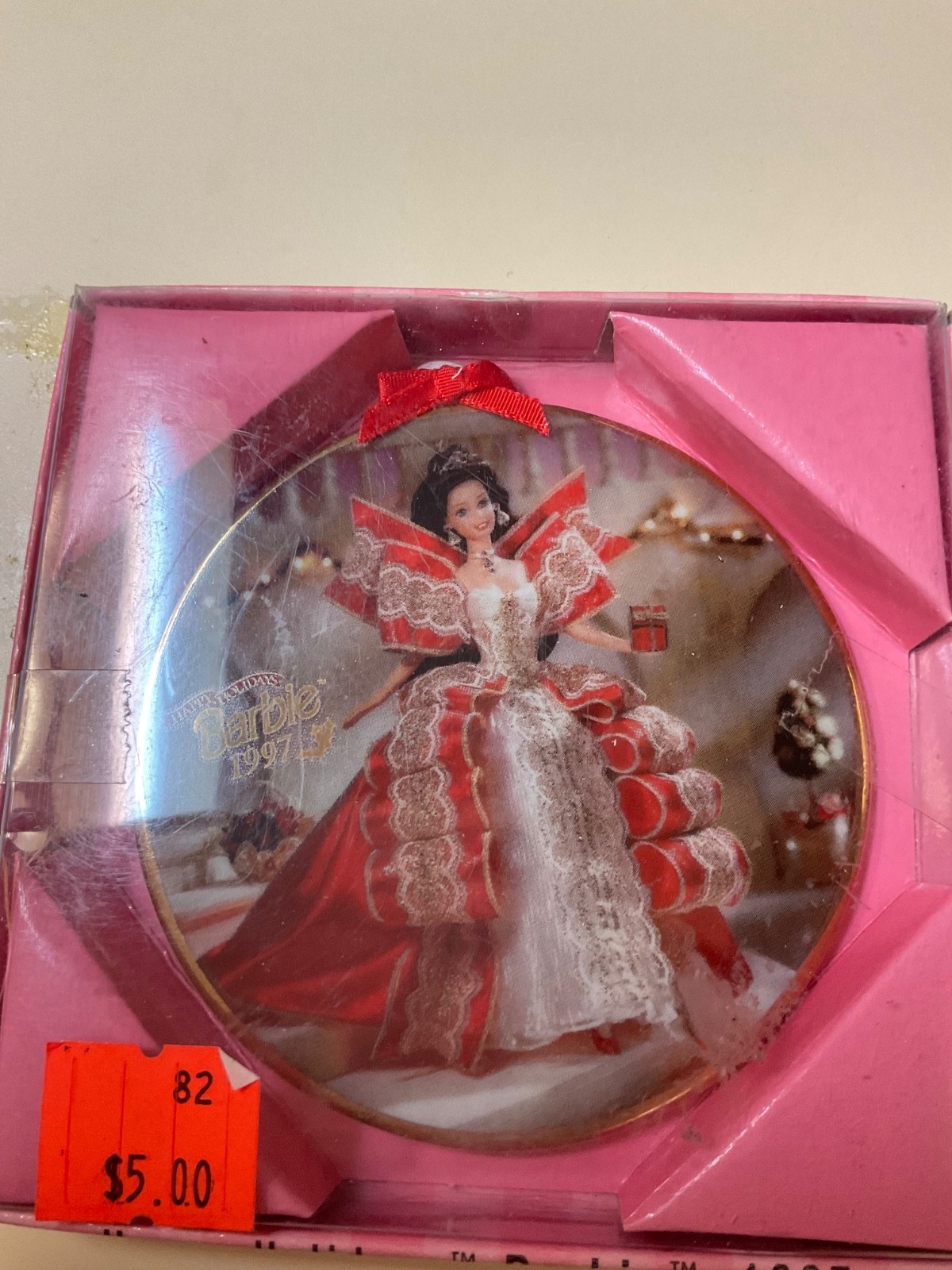 Enesco Happy Holiday Barbie 1997 Porcelain Christmas Ornament Enesco Happy Holiday Barbie 1997 Porcelain Christmas Ornament