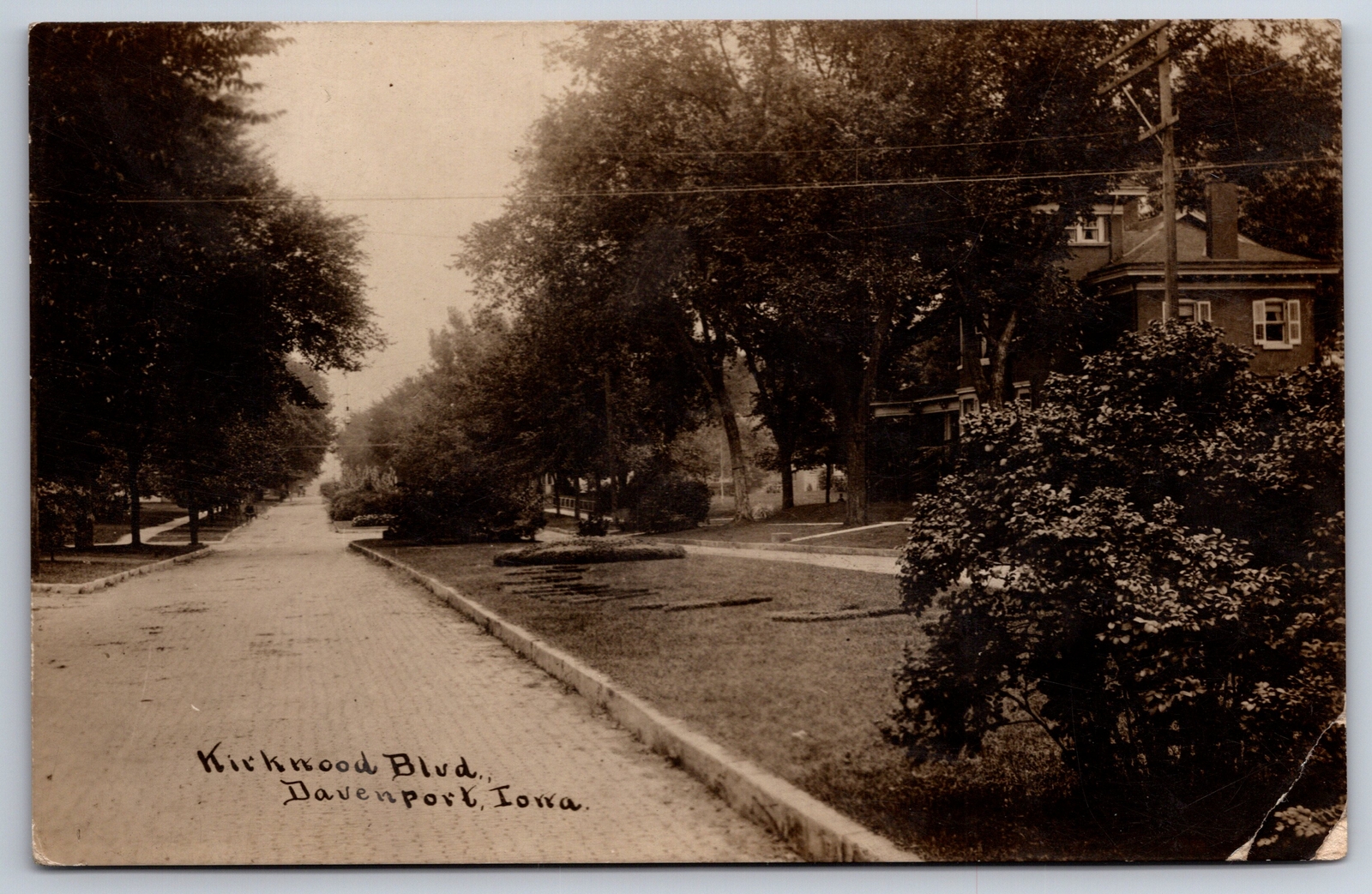Davenport Iowa~Huge Home on Brick Kirkwood Boulevard~Sepia RPPC c1910 Postcard
