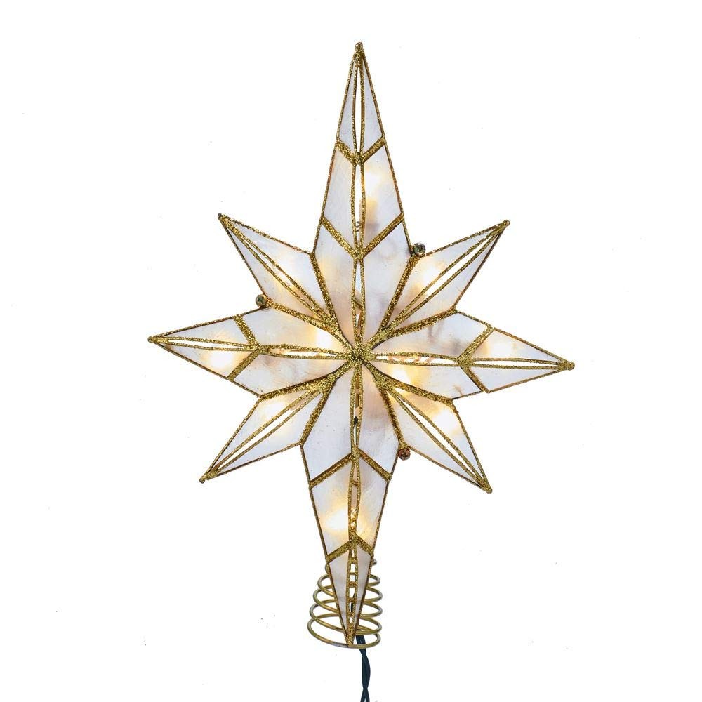 Kurt Adler 10-Light 11.4-Inch Capiz Bethlehem Star Treetop, Gold, White