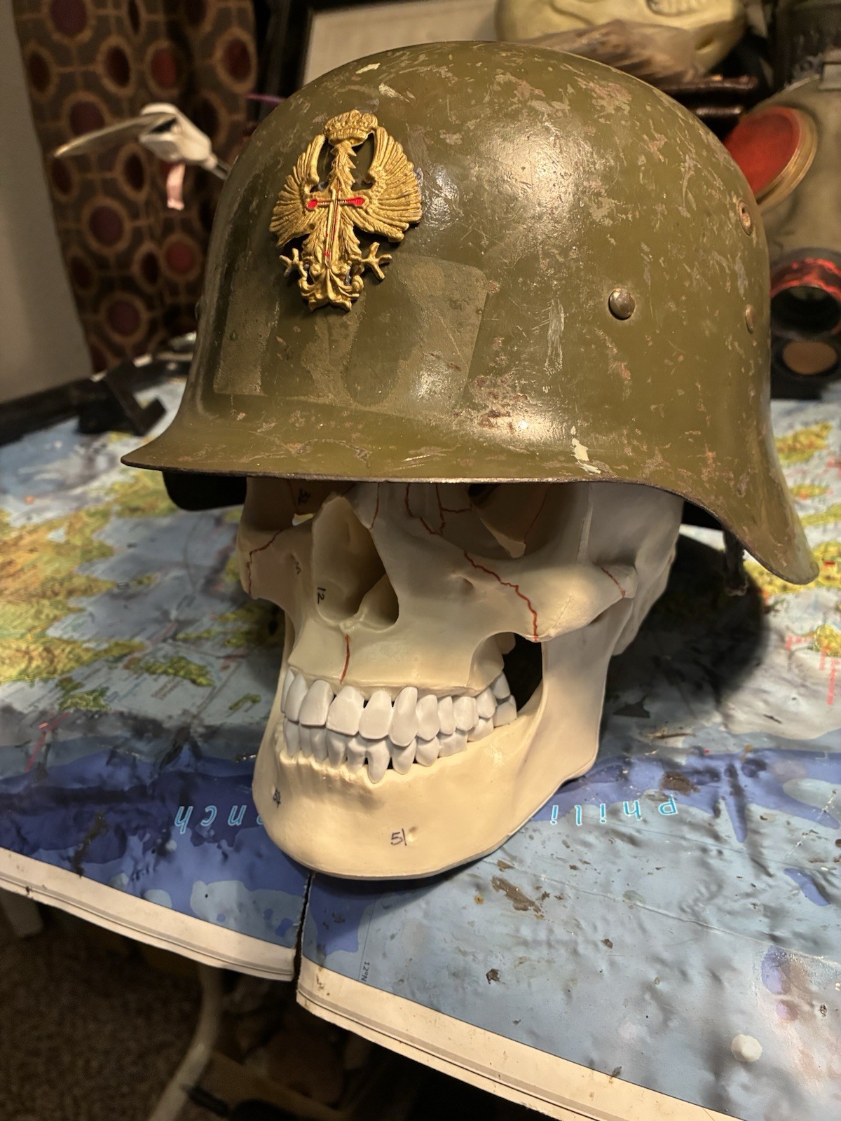 1936 Spanish Civil War Helmet with Liner and Chinstrap German Adjacent 1936 Spanish Civil War Helmet with Liner and Chinstrap German Adjacent