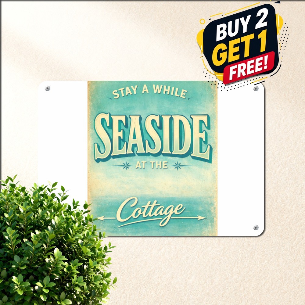 Coastal Beach House Welcome Sign Nautical Summer Cottage Tin Wall Decor