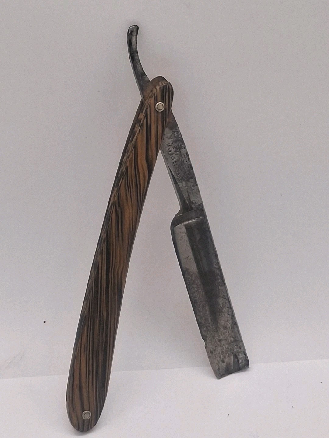 Vintage Vom Cleff & Co New York Straight Razor Made In Germany Faux Wood Scales