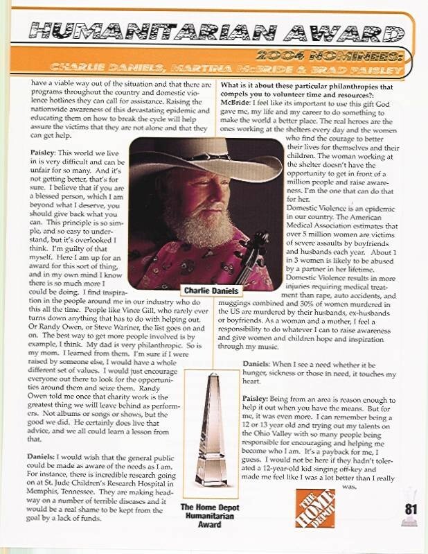 2004 CHARLIE DANIELS ACM Humanitarian Award Promo Trade Ad