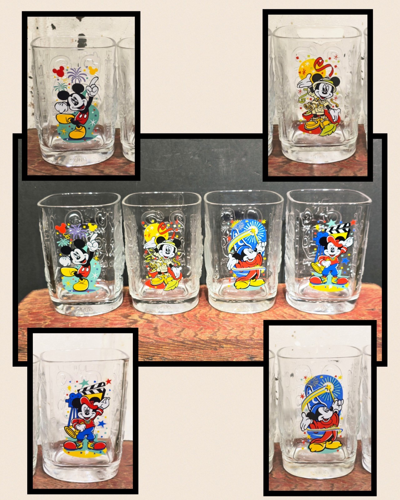 Walt Disney McDonalds Mickey Year 2000 Celebration Square Glasses Set of 4 NEW Walt Disney McDonalds Mickey Year 2000 Celebration Square Glasses Set of 4 NEW