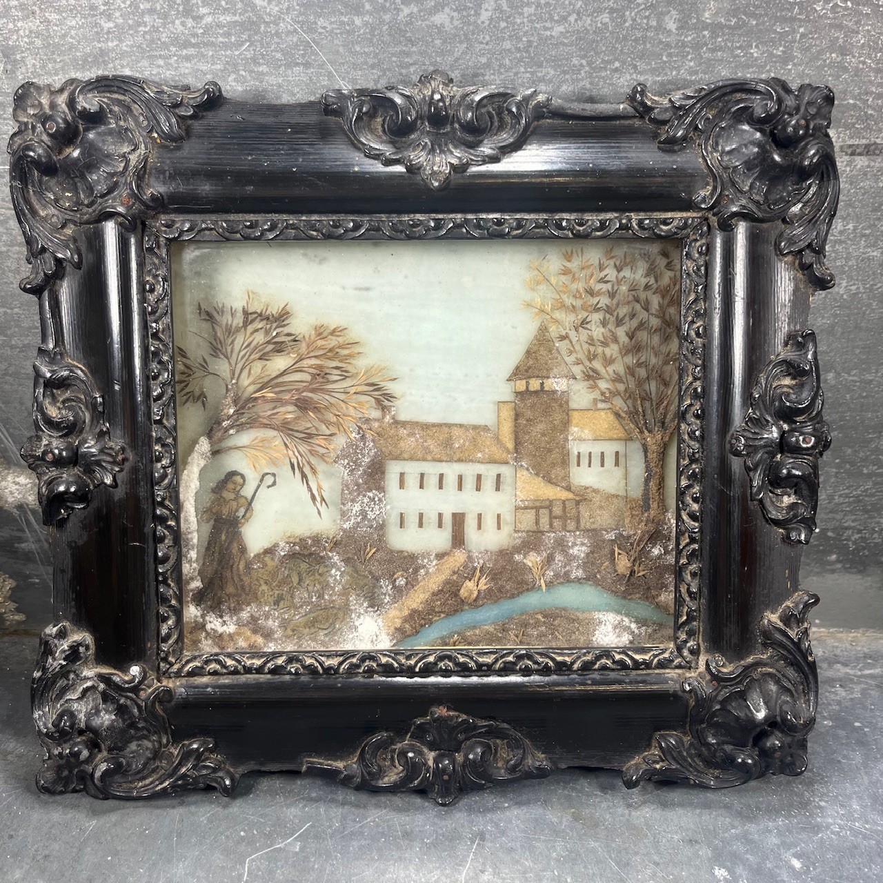 Antique 1852 Mazenay Boarding School Souvenir - Glass Diorama, Reliquary