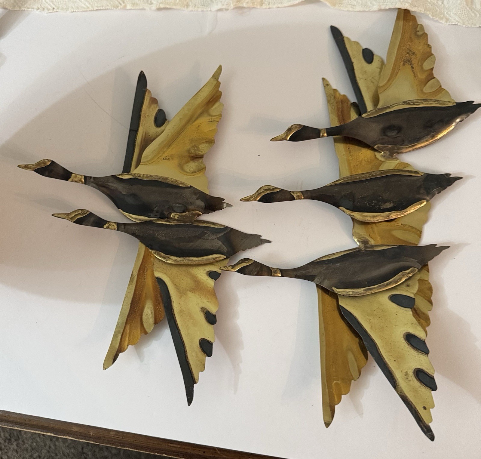 VTG MCM Flying Geese Metal Wall Art 5 Birds 2 Piece Set Cabin Lodge Decor