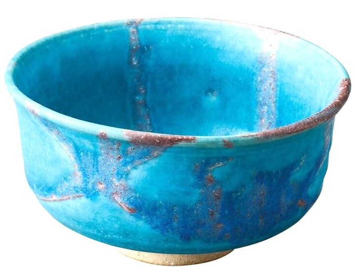 Shigaraki Ware Pottery Matcha Tea Bowl Turquoise Blue Φ14×H7.5cm 580ml Unused JP