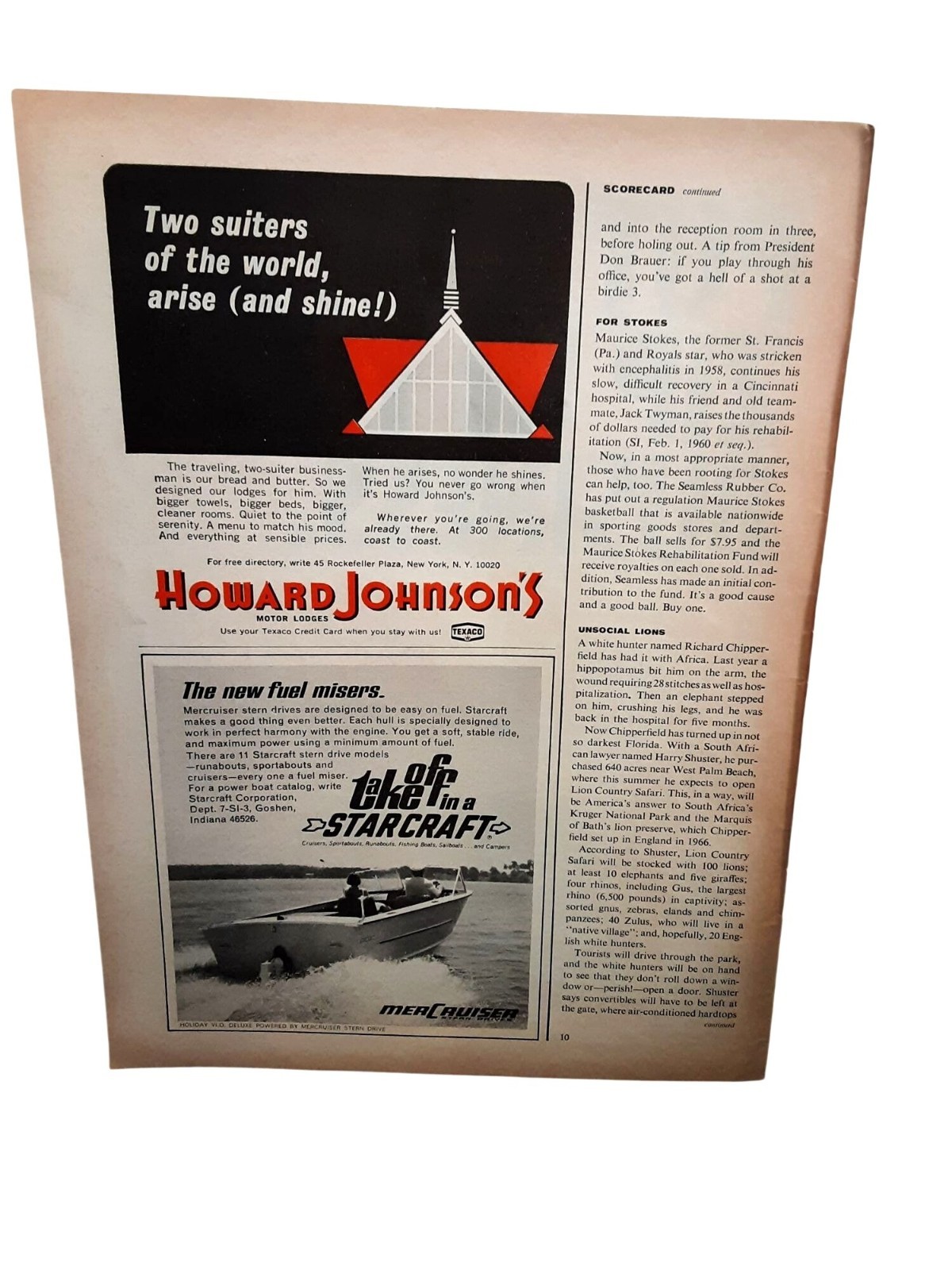 1967 Howard Johnson’s Travel Ad & Starcraft Boat MerCruiser Ad