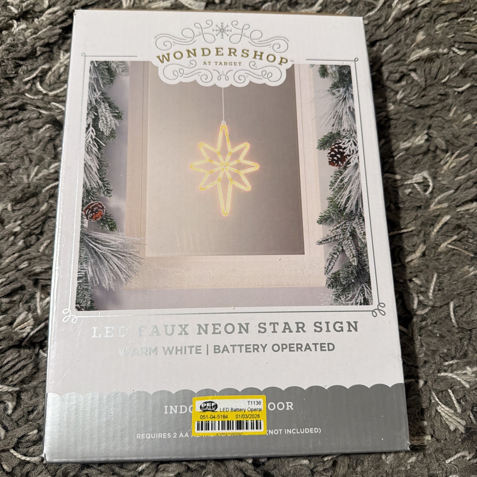 Target Wondershop LED FAUX NEON STAR SIGN, WINDOW BETHLEM STAR, 10” NIB