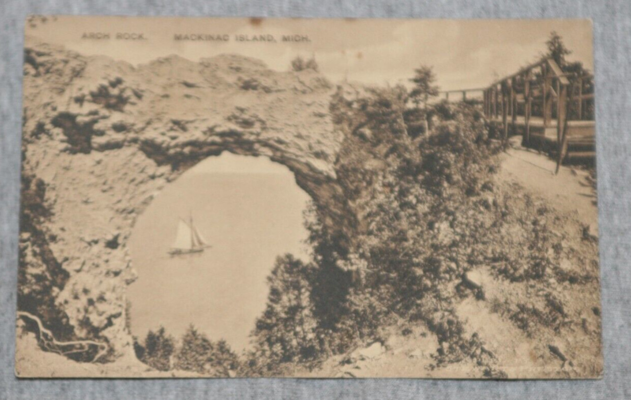 Vtg Real Photo Postcard: Arch Rock, Mackinac Island, Michigan - Stewart Preston