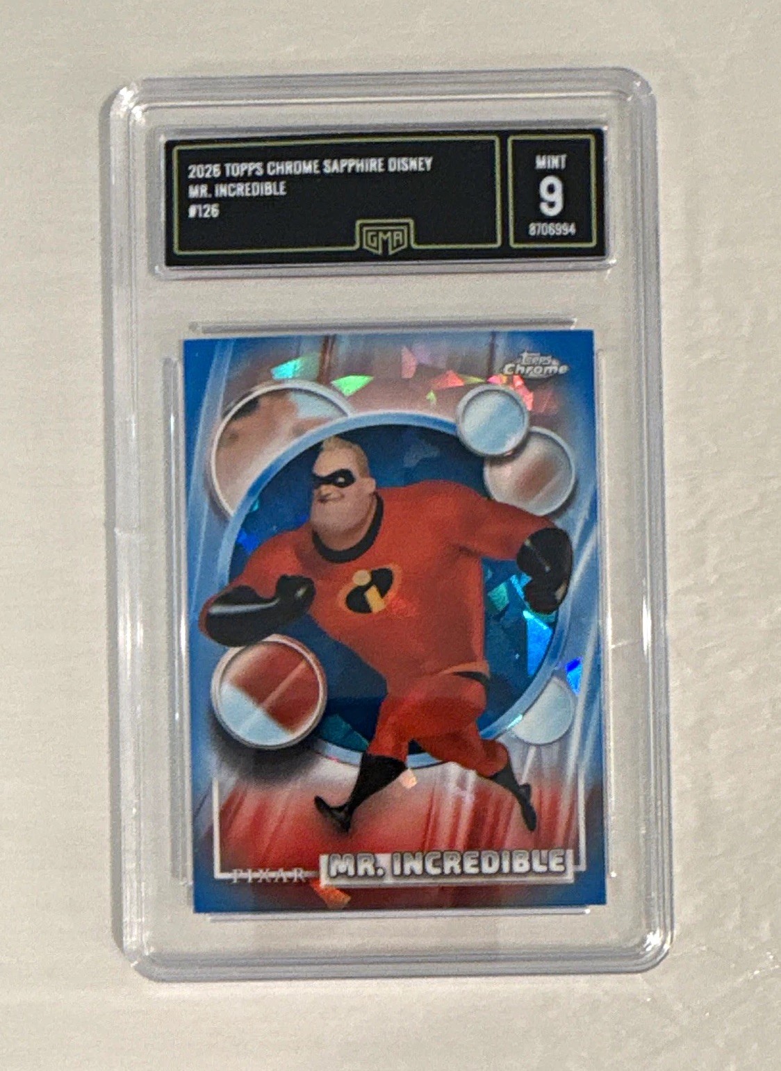 2026 Topps Chrome Sapphire Disney Mr. Incredible #126 Pixar GMA Mint 9