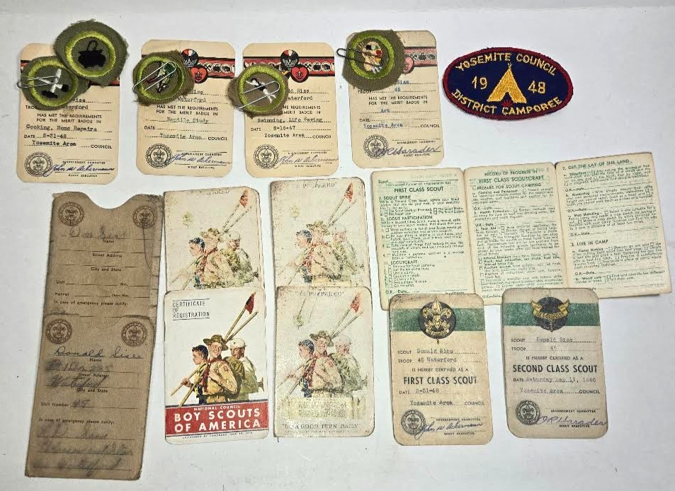 Vtg 1947-1948 Boy Scouts Ephemera Lot Yosemite Council Rank Cards Troop 46