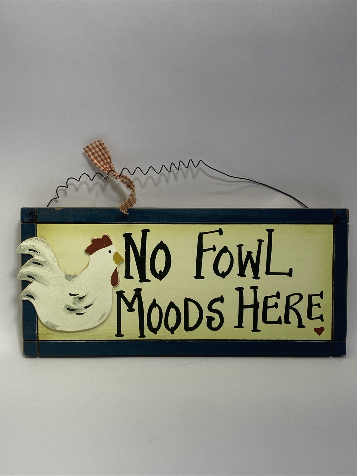 Vintage “No Fowl Moods Here” Wooden Sign Chicken Farmhouse Country Kitchen Decor