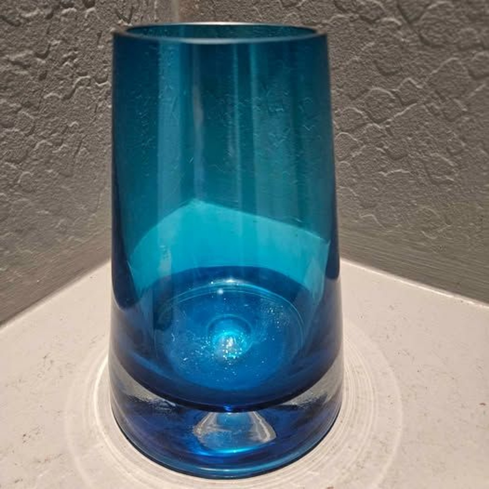 MCM Krosno Poland Art Glass Blue Tapered Vase 7\