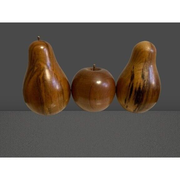 3 Vtg Wooden Fruits Apple Pair Hand Crafted Tasmania Sassafras by David Jackson