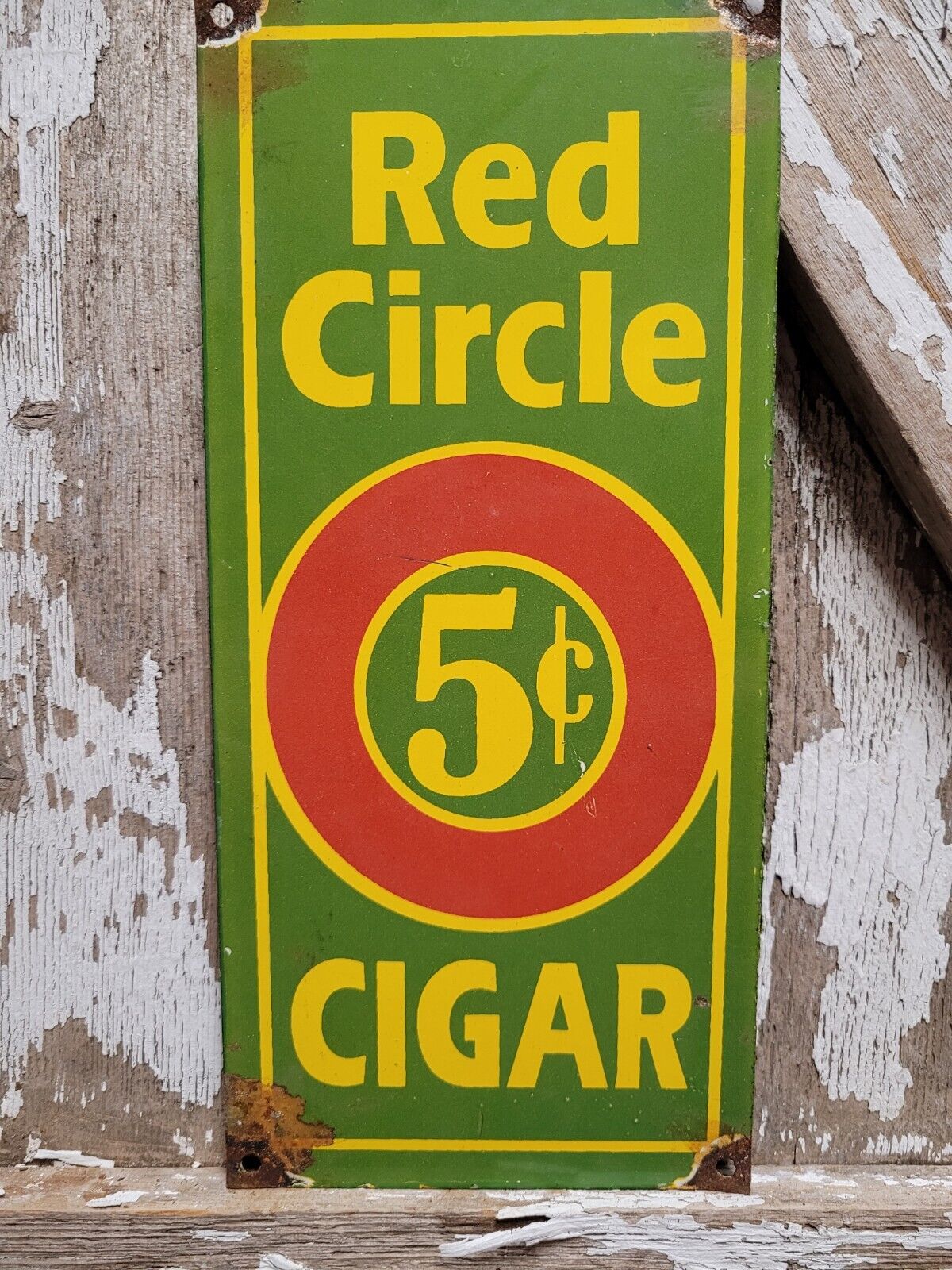 VINTAGE RED CIRCLE CIGAR PORCELAIN SIGN SMOKING TABACCO PIPE ROLLING CIGARETTES
