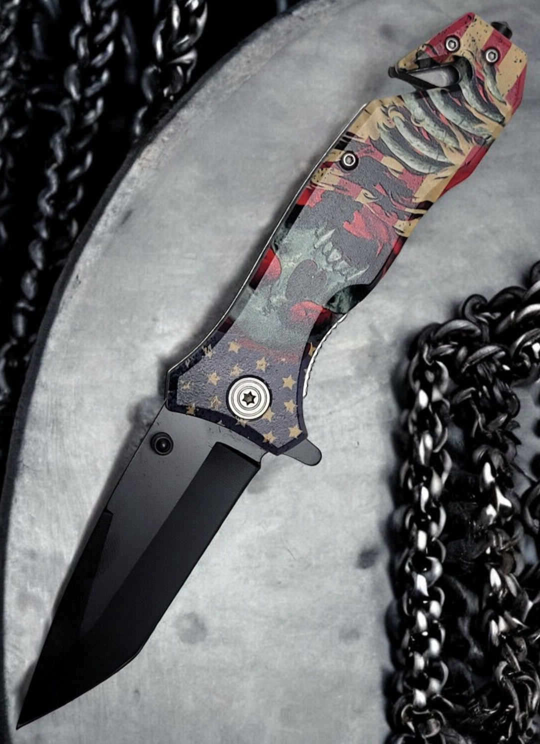 Tiger-USA American flag - Red Eye Skull Spring Assisted