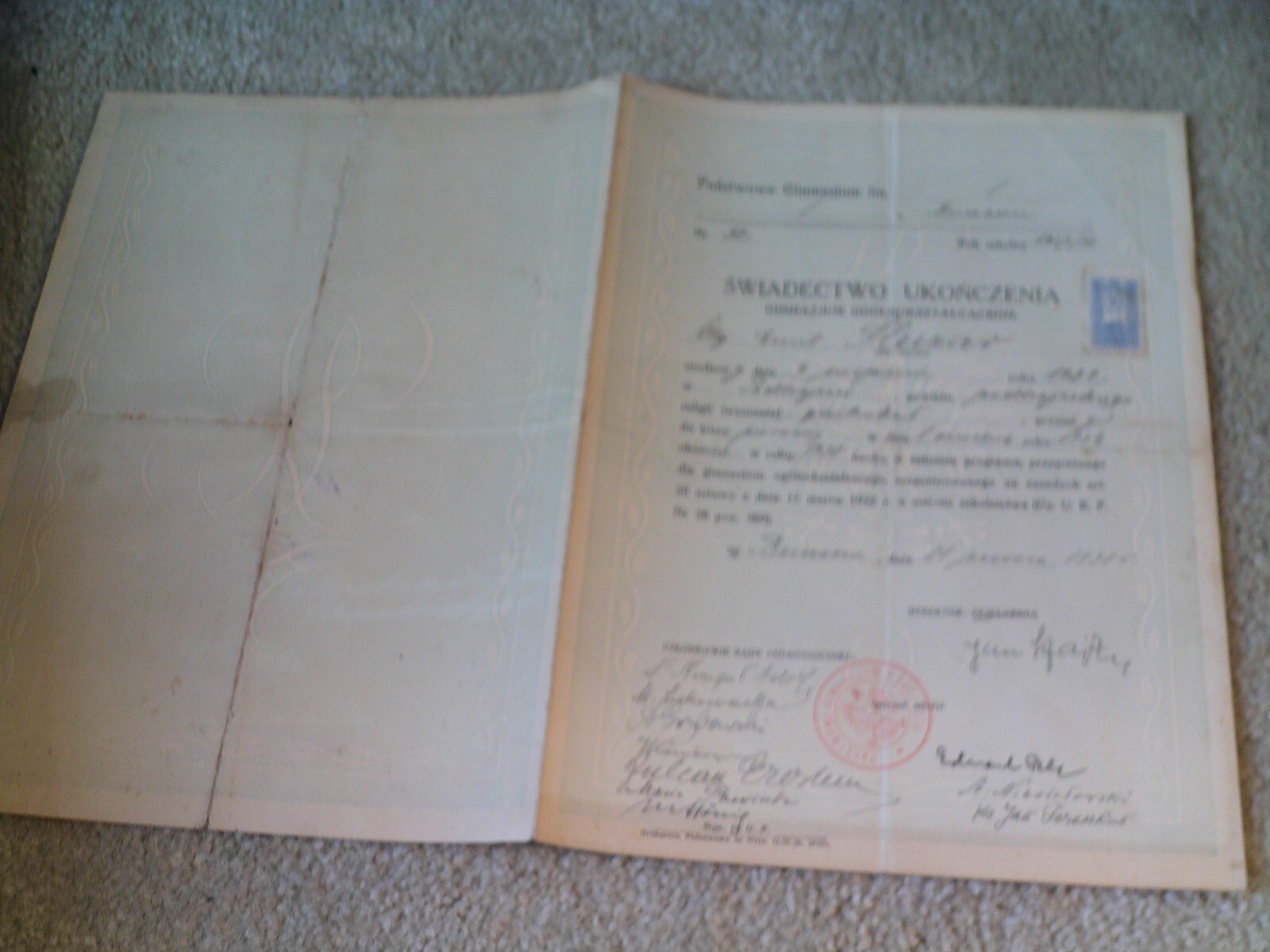 RARE Original 1938 Poland Numerous Signed Document Education Certificate