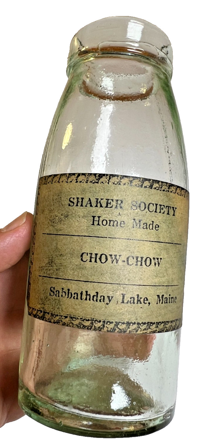 Antique 1880 Shaker Society Chow Chow Bottle Sabbathday Lake Maine Label