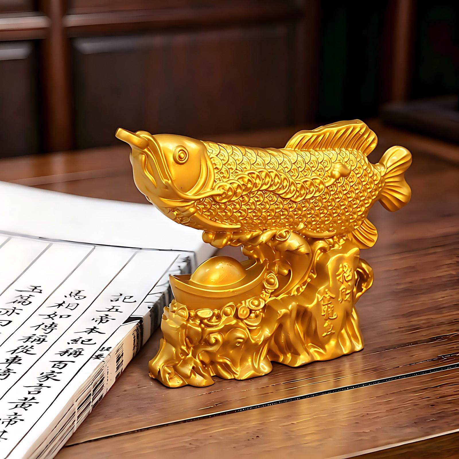 Lucky Golden Dragon Arowana Fish Feng Shui Figurine Bring Luck Wealth Home Decor