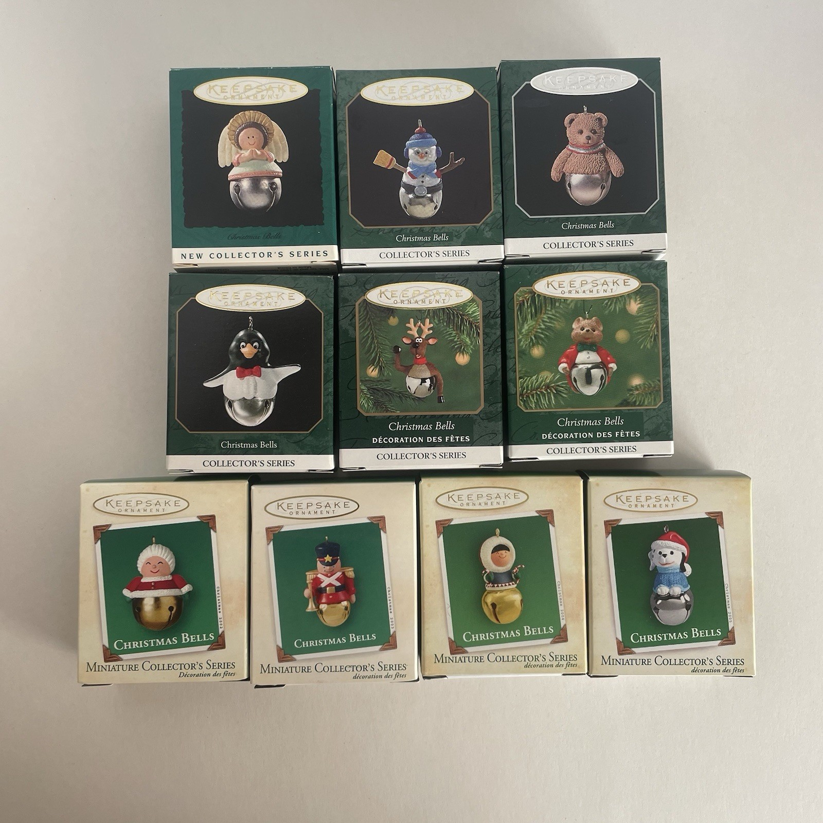 Lot of 10Hallmark Keepsake Christmas Bells Miniature Ornaments 1995-2005