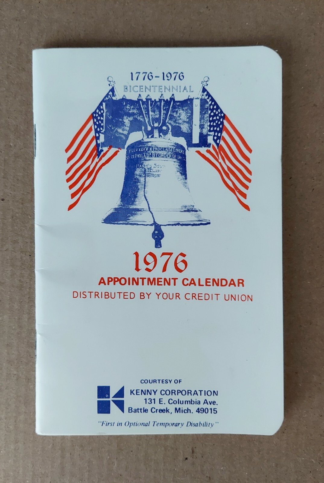 VTG 1776-1976 1976 APPOINTMENT CALENDAR DISTRIBUTED BY YOUR CREDIT UNION New Con