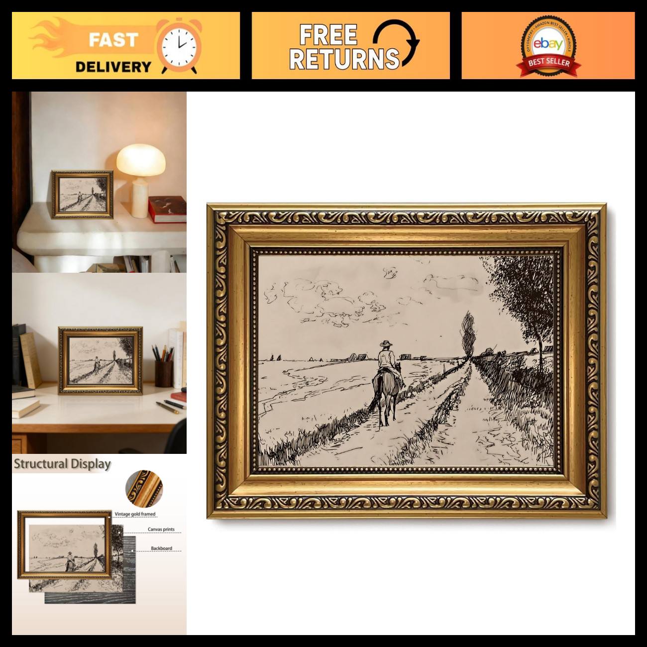 Vintage Western Cowboy Wall Art - Horse Sketch Picture Decor for Home & Office Vintage Western Cowboy Wall Art - Horse Sketch Picture Decor for Home & Office