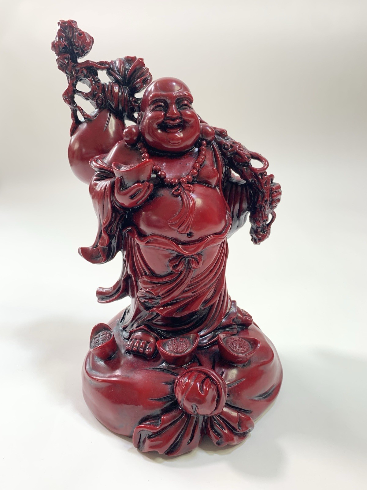 11 Inch Red Resin Happy Buddha Laughing Lucky  Statue