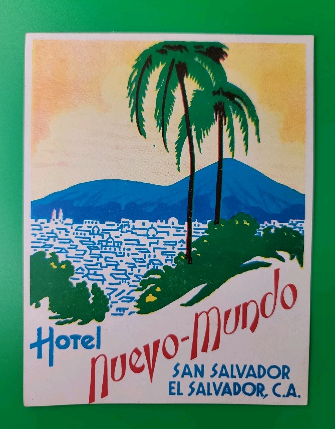 Vintage Original Hotel Nuevo Mundo Luggage Label San Salvador El Salvador Decal 