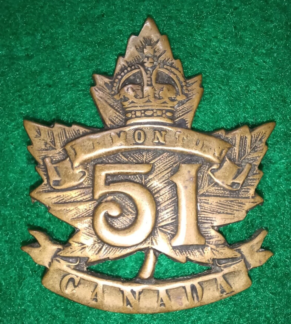 WW1 Canadian 51st Battalion (Edmonton, Alberta) Cap Badge - Canada CEF some wear