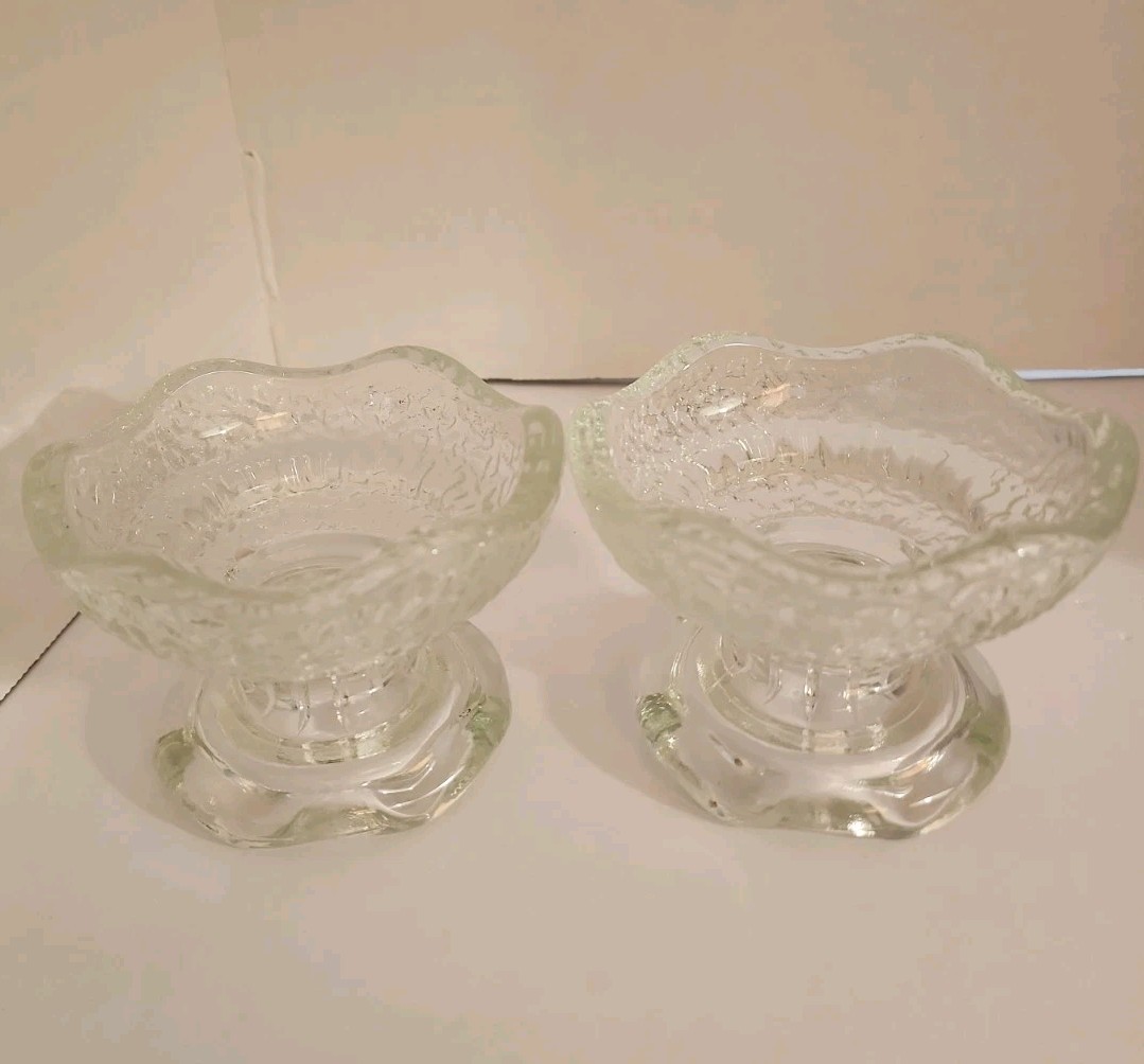 Anchor Hocking Clear Pebbled Glass Taper or Votive Candleholders Pedestal... Anchor Hocking Clear Pebbled Glass Taper or Votive Candleholders Pedestal...