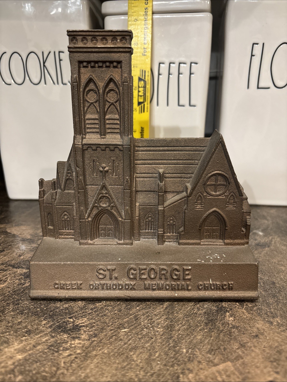 RARE vintage - ST GEORGE Greek Orthodox CHURCH - bronze BOOKEND- architectural