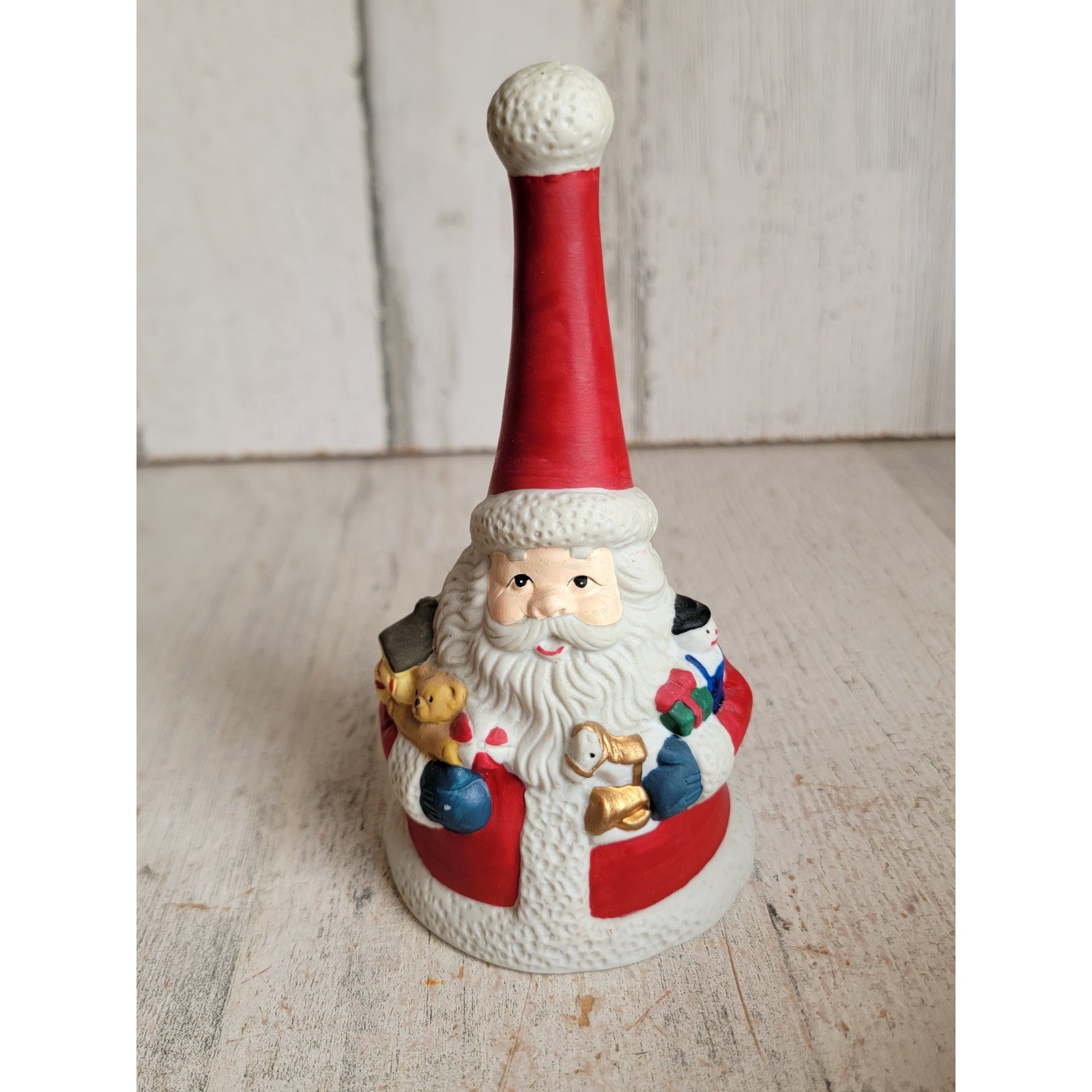 Vintage porcelain Santa Claus bell ornament Xmas unique gift toy bag