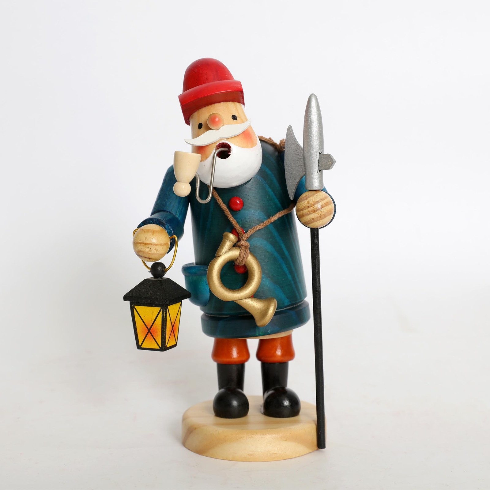 Wooden Incense Smoker Figurine 7.3 inch - Handcrafted Night Watchman with Lan...