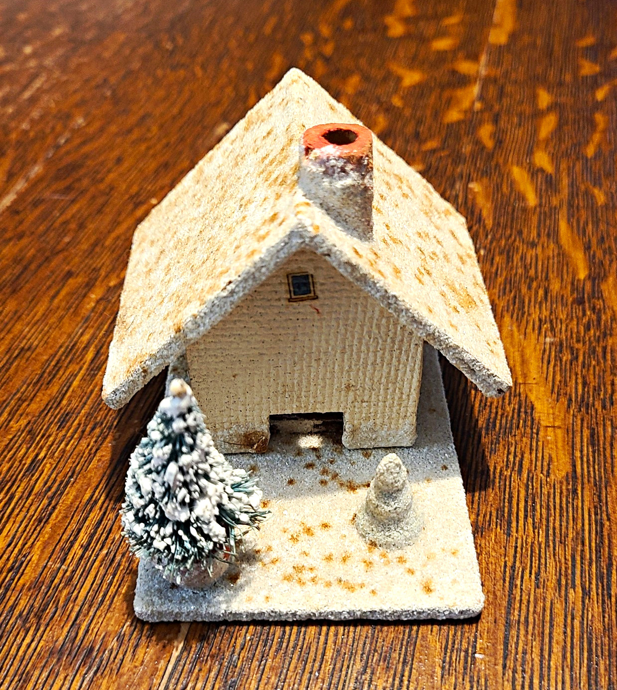 VTG 1930s Japan Putz House Removable Shell Coconut/Mica Snow Original Light Clip