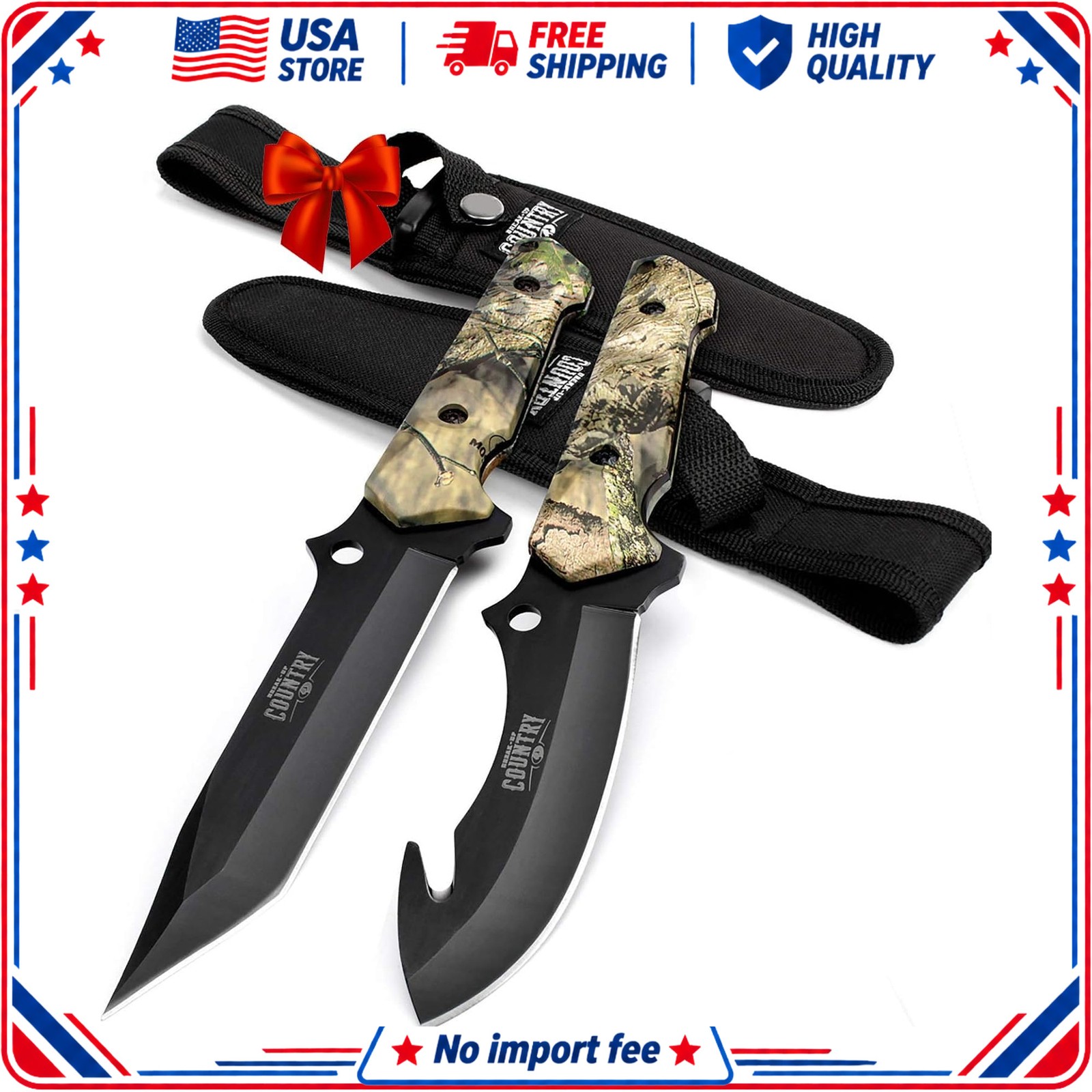 Mossy Oak Fixed Blade Hunting Knife Set 2-Piece Razor Sharp Camo Handle