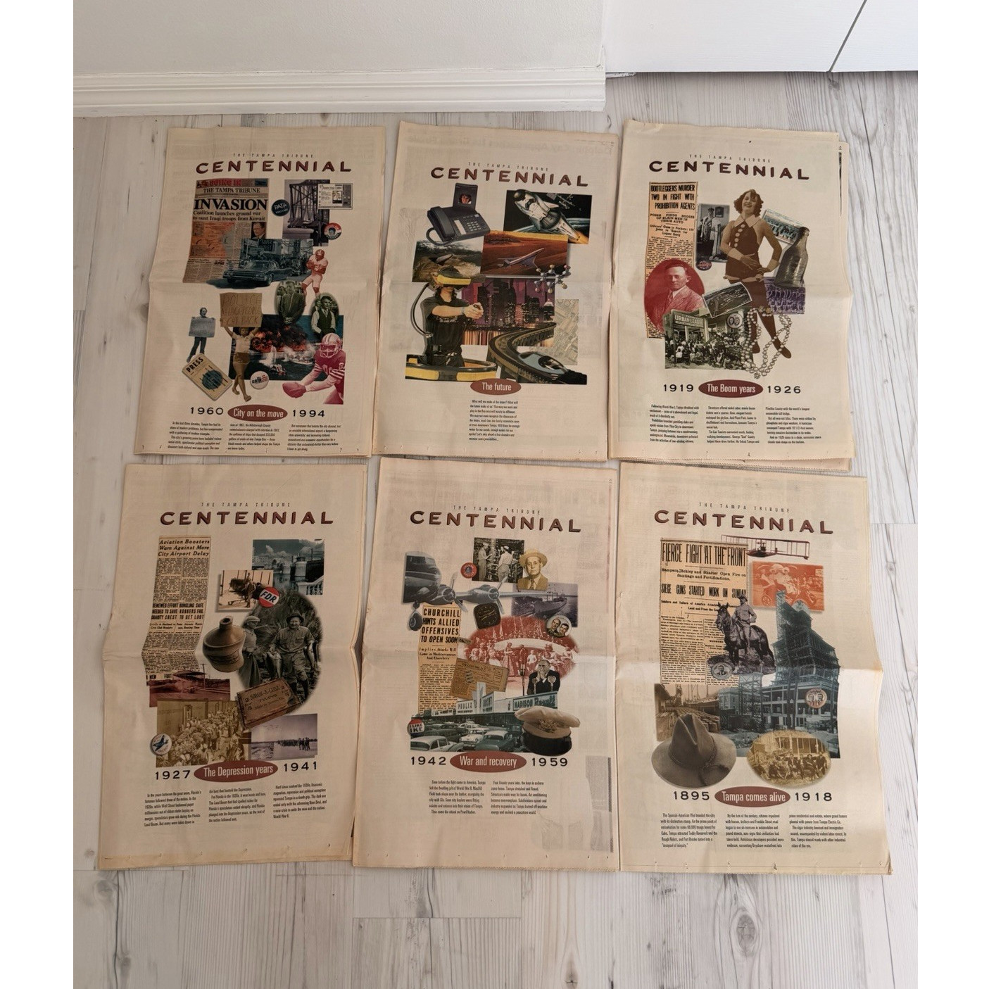 Vintage Tampa Tribune Centennial 1895-1995 History Prints 6-Piece Set Tampa FL
