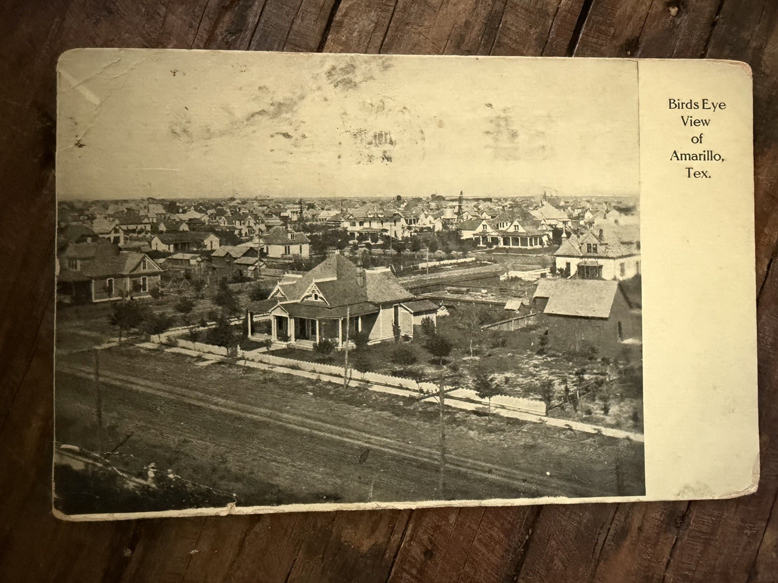 Antique Amarillo Texas Birds Eye View Early Homes Dirt Streets 1910s Postcard
